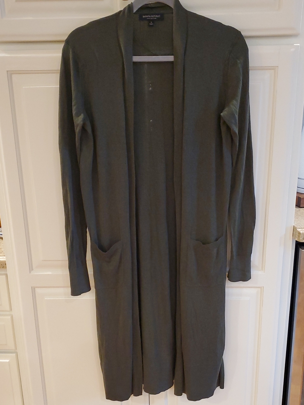 Banana Republic Olive Open-Front Lightweight Long Cardigan